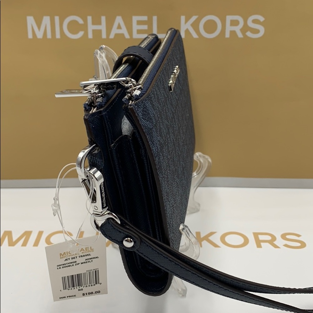 MICHAEL KORS JET SET TRAVEL LG DOUBLE ZIP WRISTLET PHONE HOLDER ADMIRAL NWT - Picture 5 of 16